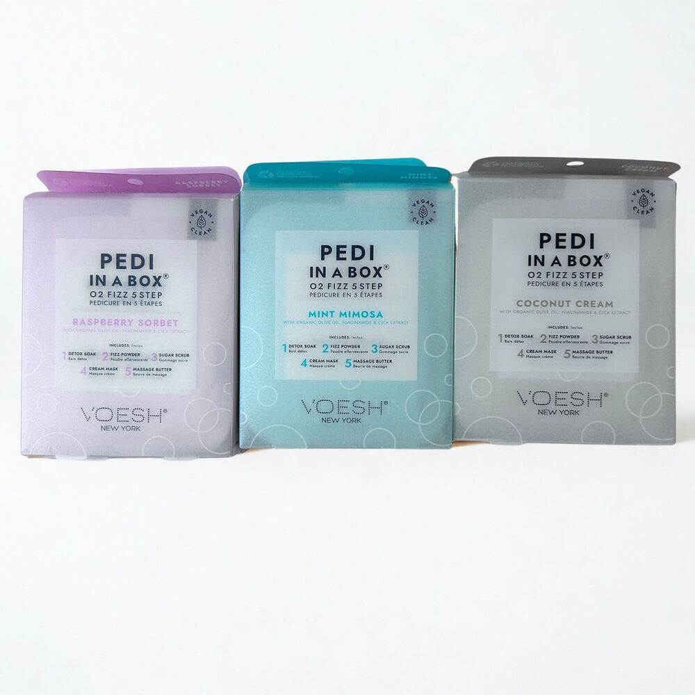 Pedi In A Box Pedicure Kit Lot 6 Boxes 3 Scents O2 Fizz 5 Step Mint Coco Rasp
